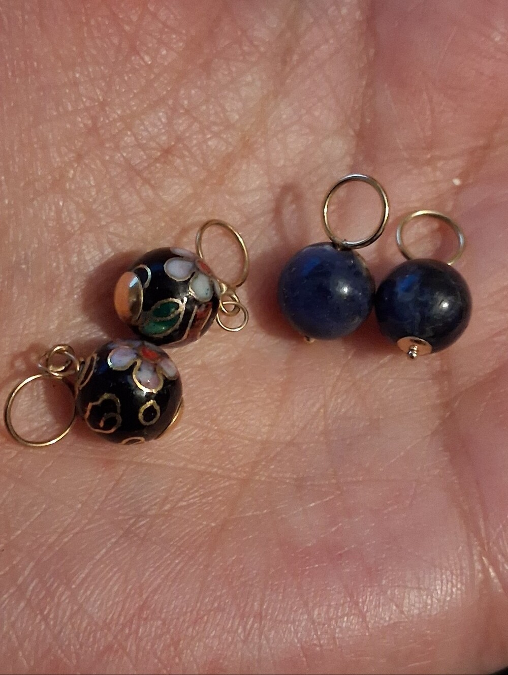 2 -14k Cloisonne Black And Blue Set Earrings Or Charms